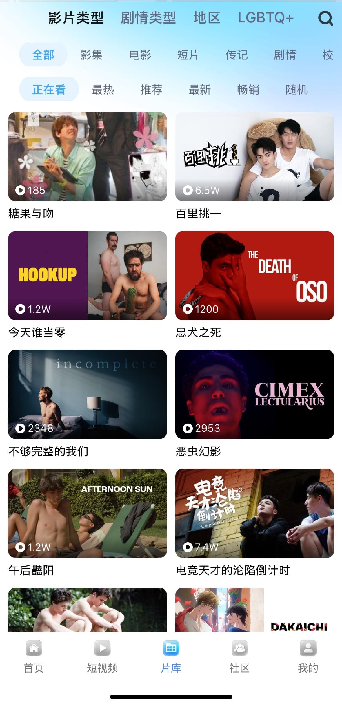 小蓝Blued片库影片类型分类筛选页面